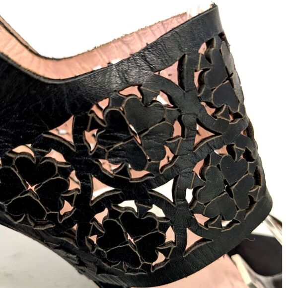 Kate Spade MADE IN ITALY "Imani" Leather Block Heel Laser Cut Heels Sandals 7.5C - Picture 6 of 12